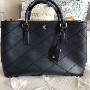 Tory Burch Double Zipper Navy Tote